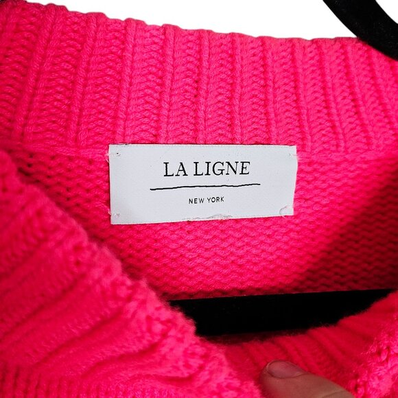 La Ligne Mini Marin Hot Pink Bubblegum Striped Wool Cashmere Long Sleeve Sweater - Picture 5 of 12